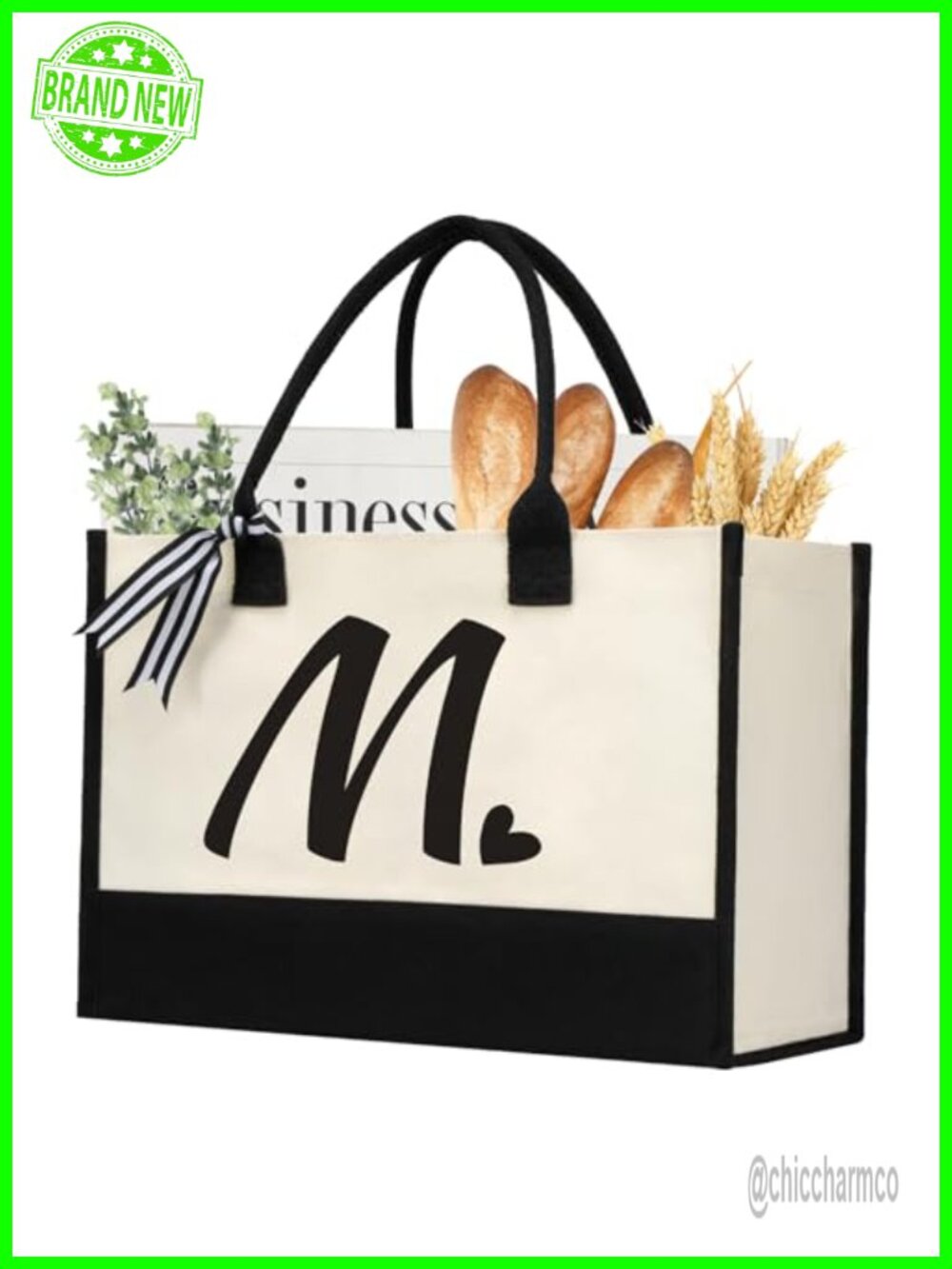 Personalized Canvas Tote Bag Large Beach Bag Initial Gift for Women